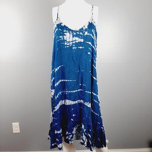 Boho Me Women's Beach Coverup Dress Size Small Blue Tie Dye Strappy Back Shift